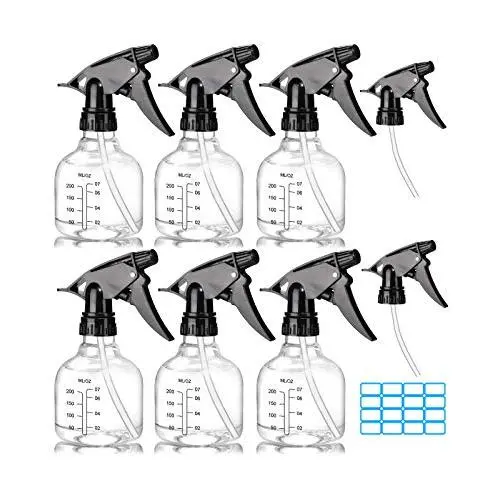 Bouteilles en plastique vides 8oz pour solutions de nettoyage, plantes, 6 Pack Petites Bouteilles avec Mesures, Durables, Buse Ajustable, Pulvérisateurs et Étiquettes