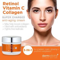 Vitamin C + Retinol + Collagen | Super Charged Anti-Aging Cream for Face | Pharmaceutical Grade Quality | Helps Smooth & Plump Fine Lines & Wrinkles & Brightens for Younger Skin | 2 oz / 60 g