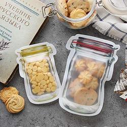 Reusable Mason Jar Zipper Bags, 12 pcs Food Storage Snack Sandwich Bag, Nuts Candy Cookies Airtight Seal Bag, Leak Proof Food Saver Bags for Kitchen Picnic Camping Organizer (Tallx1+Lx3+Mx4+Sx4)