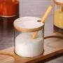 Ensemble de 3 pièces pour accessoires de cuisine : bouteille de condiment en verre, réservoir de stockage de sel, pot à épices avec cuillère en bois – ZP723144, Transparent Ensemble de 3 pièces pour accessoires de cuisine : bouteille de condiment en verre, réservoir de stockage de sel, pot à épices avec cuillère en bois – ZP723144, Transparent