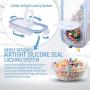 4er Cereal-Behälter – Große 100% BPA-freie & Lebensmittelechte Silikon-Dichtung für Cereal, Snacks, Reis & Nudeln mit 8 Freilabe, Erasingermarker & Messlöffel