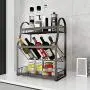 3 Tier Metal Kitchen Spice Rack Countertop Standing Corner Shelf, Pratical Simple Seasoning Organizer Jars Bottle Cans Storage Holder With Tilted Design for Easily Picking,13.6&quot6.9&quot16.9",Pink,BLack