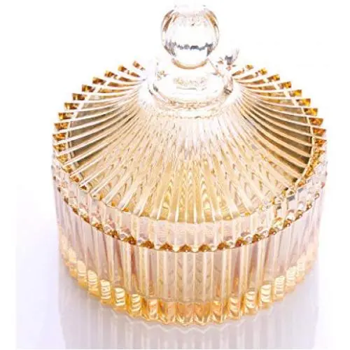 Kristallbehälter mit Deckel zur Aufbewahrung von Süßigkeiten, Zucker oder Trockenfrüchten – Großes goldenes Yurt-Design für die Hausdekoration.