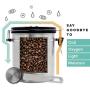 Coffee Storage Container with Scoop - Airfresh Valve Stainless Steel Metal Canister for Fresher Coffee Ground or Beans (Vienna Silver)