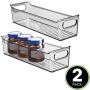 mDesign Slim Plastic Kitchen Pantry Cabinet, Refrigerator or Freezer Food Storage Bin with Handles - Organizer for Fruit, Yogurt, Snacks, Pasta - BPA Free, 14" Long, 2 Pack - Smoke Gray
