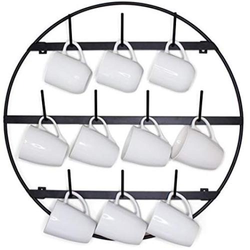 Claimed Corner Round Coffee Mug Rack - 3-Tier Wall Mounted Metal Mug Rack Storage Display Organizer for Coffee Mugs, Tea Cups, Mason Jars, and More.