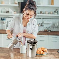 Gorgeous Coffee Canister - Stainless Steel Storage Container with Scoop - Keeps Your Coffee Airtight Fresh and Flavorful