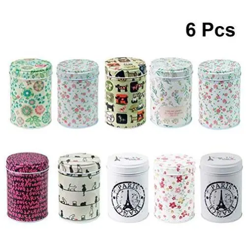 6PCS Zinn-Dosen Teedose Teebehälter Doppelverschluss Dosen Aufbewahrungsbehälter (Zufällige Farbe)