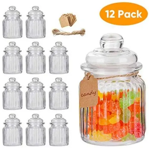 Glass Jars,Flrolove Set of 12 with Lids 8 oz,Yogurt Jars Glass Pudding Jars with Clear Preserving Seal Wire&Tag and hemp rope, Glass Kitchen Storage Canister Mason Jars for Jam, Honey, Spices