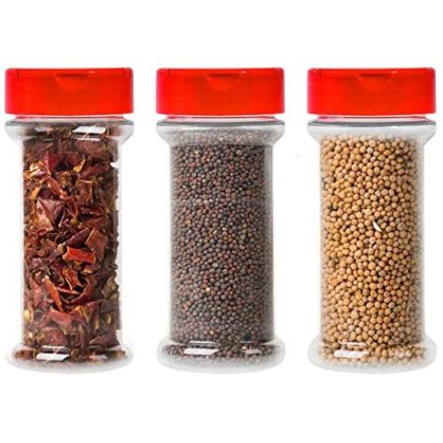 8 oz Clear PET Spice Bottles w/ Red Pressure Sensitive Lined Caps