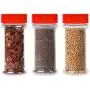 12-Pack Clear Plastic Spice Jars Storage Container Bottle-7 Oz -Flap Cap to Pour or Shaker/Sifter- Pressure Sensitive Liner to store Spice,Herbs-BPA free (12, red caps)