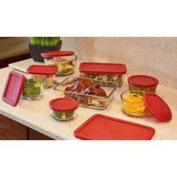 Anchor Hocking Classic Glass Food Storage Containers with Lids, Red, 16-Piece Set