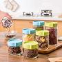 Glass Container Kitchen Food Storage Containers Refrigerator Organizer Sealed Bottle Tea Bean Cereal Food Storage Jar Box Clear,400ml Blue