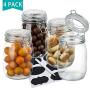 Wide Mouth Mason Jars,OAMCEG 4-Piece 34oz Airtight Glass Preserving Jars with Leak Proof Rubber Gasket and Clip Top Lids, Perfect for Storing Coffee, Sugar, Flour or Sweets - 8 Labels & 1 Chalk Marker