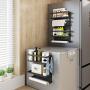 Magnetic Fridge Spice Rack Organizer with 5 Utility Hooks, 4 Tier Magnetic Paper Towel Holder, Multi Use Kitchen Rack Shelves for Storage Mason Jars Bottles by Colture [Black]