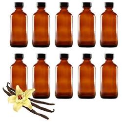 California Home Goods 12 Pack - 4 oz. Amber Glass Bottle with Lid for Vanilla Extract, Perfume, Oils, Light-Sensitive Liquids, Refillable Boston Round Bottle from