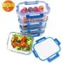 Boîtes de conservation alimentaires BlueHills Premium en verre avec couvercle à snap lock, BPA-free, aptes au micro-ondes, au congélateur et au lave-vaisselle. Jeu de 5 ou 10 pièces de 4,5 tasses (108 oz).