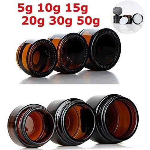 10Pcs X 5G 50G Amber Glass Container Bottles Jars Brown Pot For Cosmetic Face Cream Lip Balm Sample Storage Home Use With Gasket,5G X 10Pcs