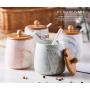 Ceramics Marbling Sugar Salt Pepper Storage Jar Seasoning Pot Dessert Bowl with Lid and Wood Spoon