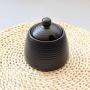 Japanese Vintage Matte Pure Black Ceramic Sugar Bowl Sugar Dispenser Salt Pot Pepper Storage Jar Seasoning Pot Container Condiment Box with Lid and Spoon, 11.2 Oz