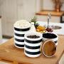 Sunddo Ceramic Canister Set with Bamboo Lid Perfect Coffee Tea Food Storage Candy Sugar Canisters - Modern Design Porcelain Jar Kitchen Container,Gift for Women,Round White and Black Set of 3