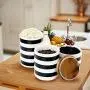Ensemble de bocaux en céramique Sunddo avec couvercle en bambou – Parfait pour le café, le thé, le stockage des aliments, des bonbons, du sucre – Design moderne, pot en porcelaine, conteneur de cuisine, cadeau pour femmes, rond, blanc et noir, ensemble de