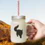 Yellow Maine Coon Cat Silhouette #3 Frosted Glass Mason Jar With Straw