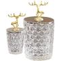 SEVENMORE Elk Glass Embossed Crystal Candy Jar Chocolate Jar Nut Snack Jar Tea Caddy Glass Kitchen Storage Jars Home Decor Centerpieces (S)