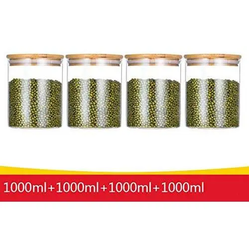 Bouteilles de Rangement en Verre Yl Ly Transparente avec Couvercle en Bambou - Ensemble de 4 Pièces - Idéal pour le Miel et les Aliments - Diamètre 10cm Bouteilles de Rangement en Verre Yl Ly Transparente avec Couvercle en Bambou - Ensemble de 4 Pièces - Idéal pour le Miel et les Aliments - Diamètre 10cm