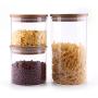 ComSaf Airtight Canisters for Bulk Food Storage Set of 3-17/22/43oz, BPA Free High Borosilicate Glass Cookies Jar with Bamboo Lid, Cylinder Cereal Container with Sealing