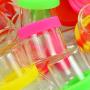 YHSWE 50pcs 6ml Round Glass Clear Storage Jar Small Reusable Container with Airtight Multi Color Silicone Lid