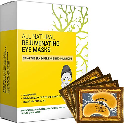 All Natural Under Eye Patches & Masks (18 Pairs) - Anti Aging Treatment for Bags, Puffiness, Wrinkles, & Dark Circles - 24K Gold, Collagen, Hyaluronic Acid, Hydrogel - Formulated in San Francisco