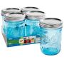 Ball Mason Jars 16 oz Wide Mouth Aqua Blue Colored Glass Bundle with Non Slip Jar Opener- Set of 4 Half Quart Size Mason Jars - Canning Glass Jars with Lids and Bands