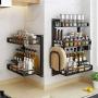 LYNNTLJ 3-Tier Kitchen Countertop Organizer Holder Rack,Multifunction Stainless Steel Spice Rack,for Spice Jar and Bottle Storage, Black / 41.2x22x55.5cm