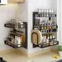 LYNNTLJ 3-Tier Kitchen Countertop Organizer Holder Rack,Multifunction Stainless Steel Spice Rack,for Spice Jar and Bottle Storage, Black / 41.2x22x55.5cm