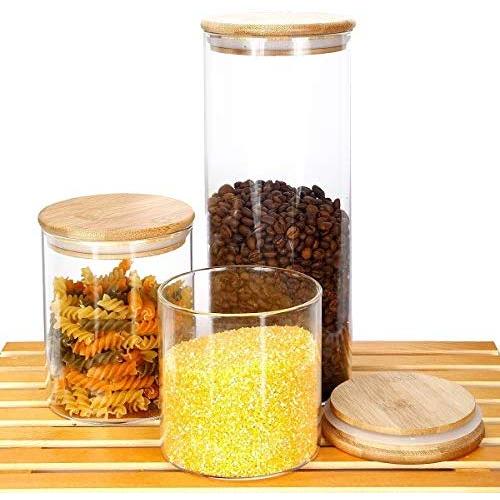 Fecihor Food Storage Canisters set of 3,18 oz / 25 oz / 52 oz, Glass Storage Container with Lid BPA Free Glass Storage Jars for Food Storage & Organization