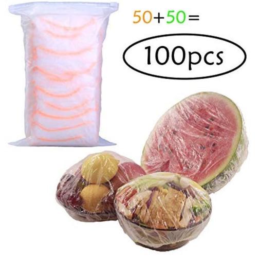 MEOVEE Food Storage Covers - Stretchable, Reusable Plastic Wrap for Produce and Leftover - Best Lids on Glass Bowls, Containers, Plates for Outdoors and Kitchen - 100-Set - 50 x 13-Inch, 50 x 10-Inch