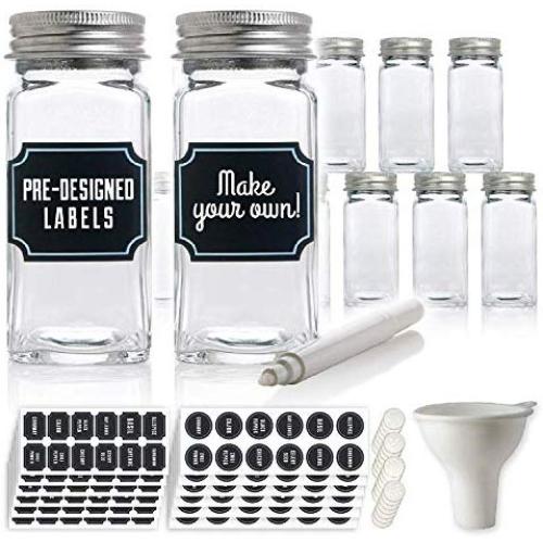 Certified Chef Set of 12 Spice Jars with 120 Spice Labels 24 Specialized Inserts and Stainless-Steel Lids
