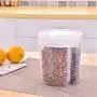 PSFS Cereal Dispenser mit Doppeldeckel Trockenlebens Trocken Getreide Dose Plastik Lagerung Küchentisch Belüftet Lebensmittelbehälter Getreidespeicher geteilte versiegelte (Weiß, S)