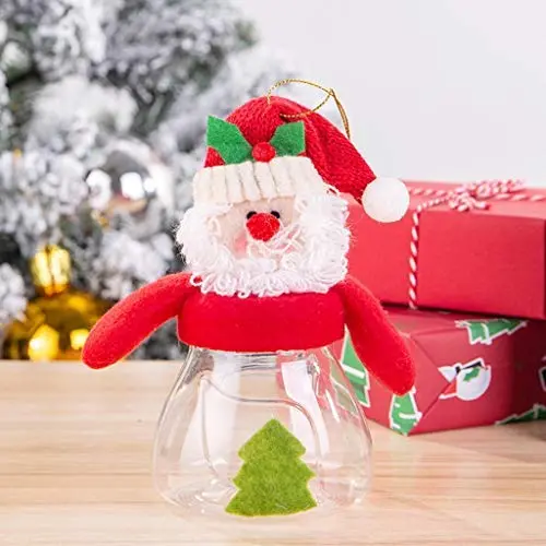 Weihnachts-Süßglas, Mini Lebensmittelbehälter, Weihnachtsfeier Dekoration, Weihnachtsmann, Schneemann, Rentier, Klarer Kunststoff-Süßglasbehälter, Geschenkflaschehalter, Xmas Party Decoration (8,3x7,3x16 cm, Weihnachtsmann)