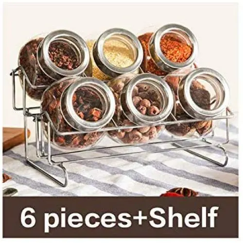 1er Glasbehälter 180ml / Lebensmittel-Behälter, Gewürz-Tees-Bohnen-Süßigkeiten-Lagerbehälter, 6er Set und Regal