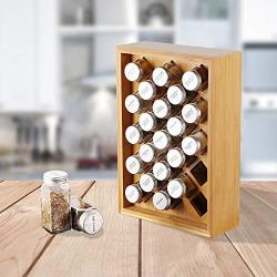 Spice Rack Cabinet Organizer, Spice Jars with 23 Glass Bottles, Pantry Kitchen Shelf Storage Organization, Bamboo