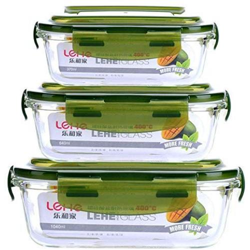 Kitchen Food Storage Jar Airtight Food Storage Glass Food Storage Container (Set Of 3) With Lid BPA Free Can Use In The Microwave Oven Refrigerator Dishwasher For Salad Lunch Picnic