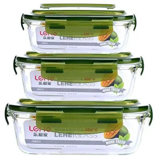 Bocal de Rangement Alimentaire Cuisine (Set de 3) Étanché - Contenant de Rangement en Verre avec Couvercle - BPA Free - Utilisation au Micro-ondes, au Réfrigérateur, au Lave-Vaisselle - Idéal pour Salades, Déjeuner, Pique-nique Bocal de Rangement Alimentaire Cuisine (Set de 3) Étanché - Contenant de Rangement en Verre avec Couvercle - BPA Free - Utilisation au Micro-ondes, au Réfrigérateur, au Lave-Vaisselle - Idéal pour Salades, Déjeuner, Pique-nique