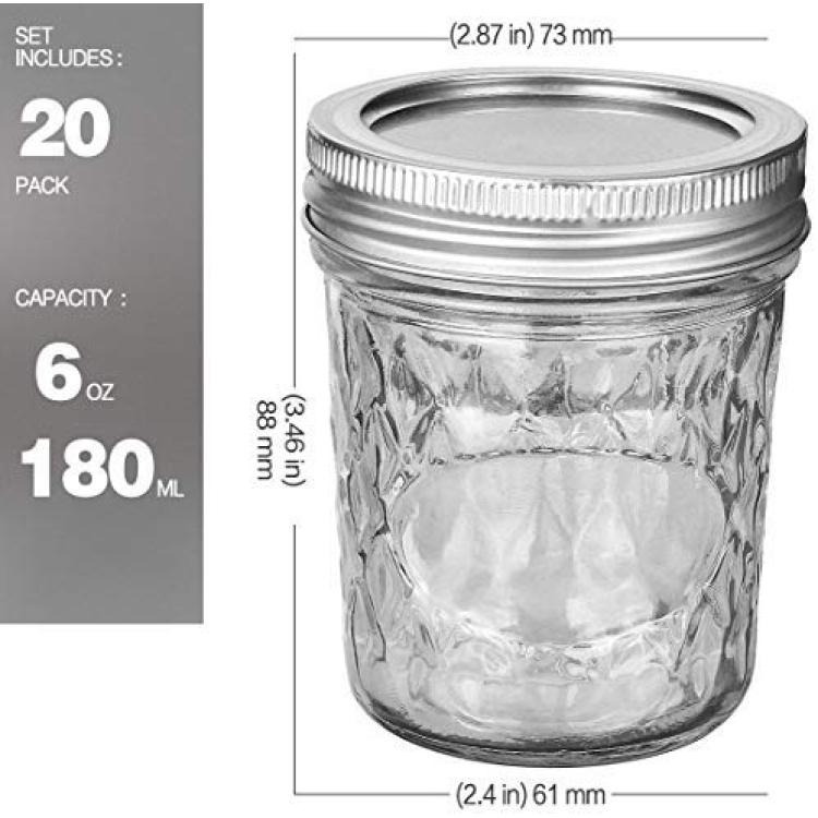 Mason Jars 6 OZ, VERONES 20 PACK 6oz Mason jars Canning Jars Jelly