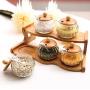Kitchen seasoning box/Glass Condiment Storage Container with Tray Rack Salt jar Five-Piece Set