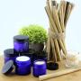 Combination 12 Pack of Cobalt Blue 1oz & 2oz Glass Straight Sided Jars, Lids Included; Empty Refillable Containers for Cosmetics, Creams, Lotions, Essential Oils (6 of Each)