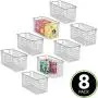 mDesign Landhaus-Dekor Metall Draht Lebensmittelaufbewahrungsbox, Körbchen mit Griffen für Küche, Speisekammer, Badezimmer, Waschküche, Schränke, Garage – 12“ x 6“ x 6“ – 8er-Set – Chrome