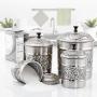 4 Piece Antique Pewter Embossed Heritage Canister Set Silver Steel