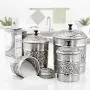 4 Piece Antique Pewter Embossed Heritage Canister Set Silver Steel 4 Piece Antique Pewter Embossed Heritage Canister Set Silver Steel